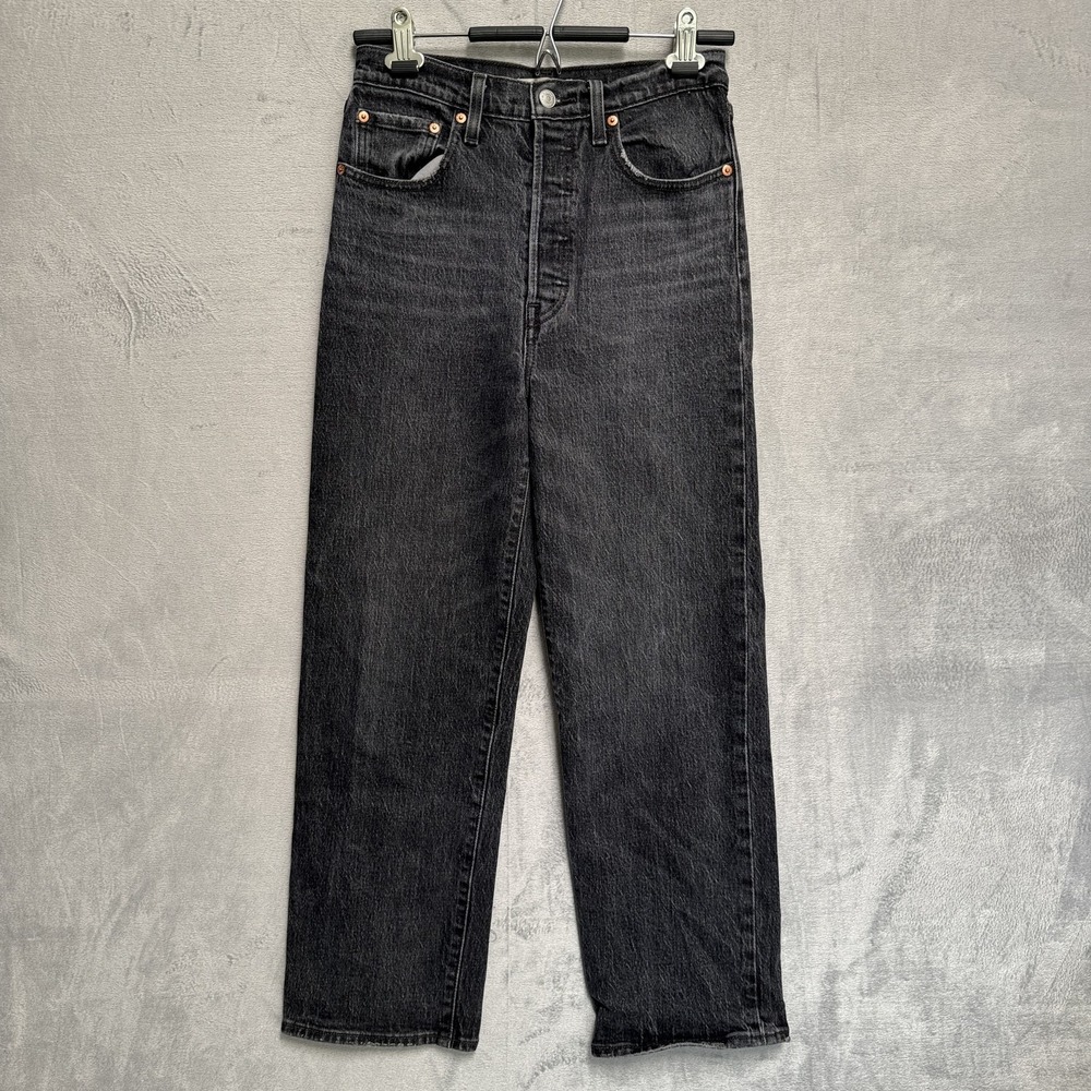Levis Ribcage Straight Ankle Jeans Womens 27 Gray High Rise Button Fly Denim